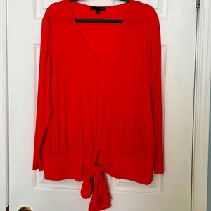 V-neck, Tie-front, Long-sleeved Blouse